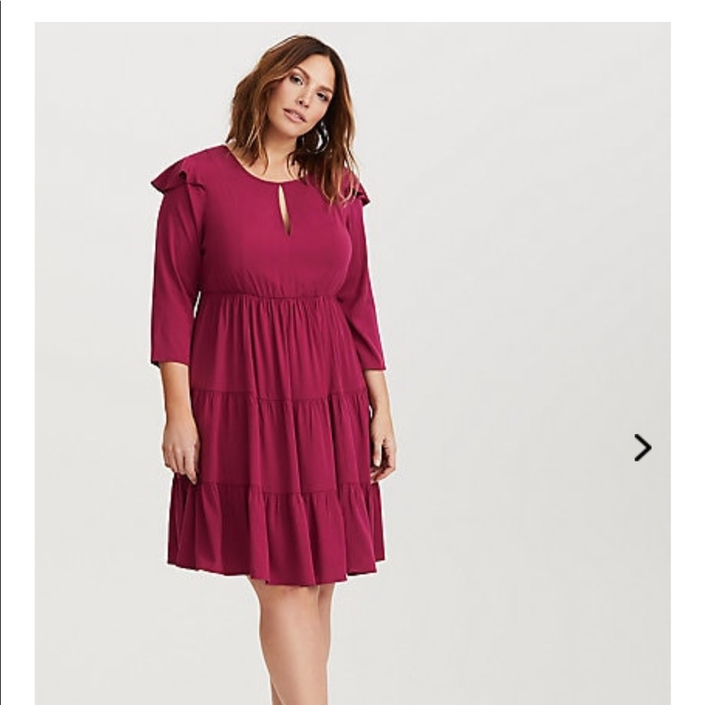 Wine Challis Tiered Skater Dress